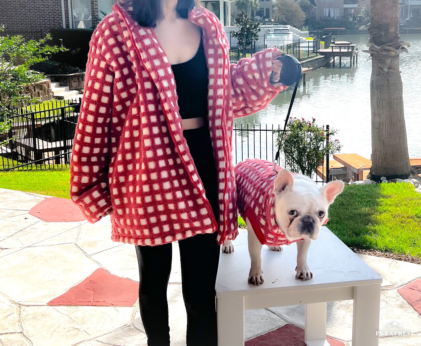 Candy Cane Checkered Owner Cardigan and Pet Matching Set