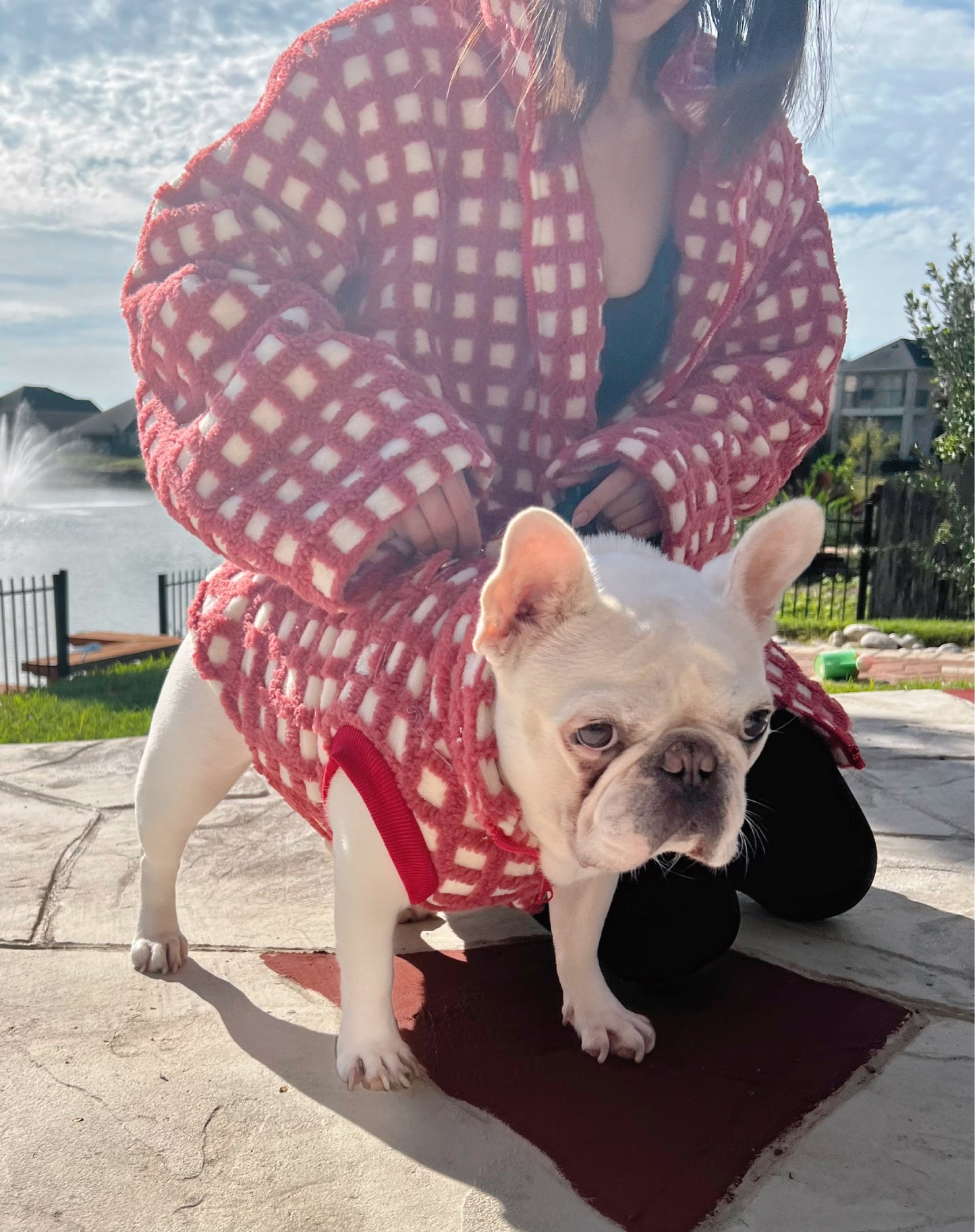 Candy Cane Checkered Owner Cardigan and Pet Matching Set