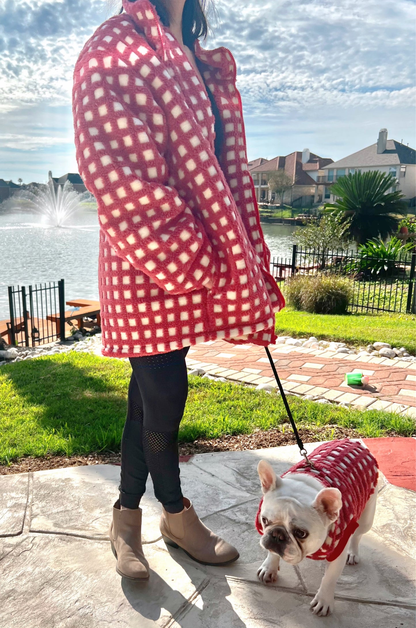 Candy Cane Checkered Owner Cardigan and Pet Matching Set