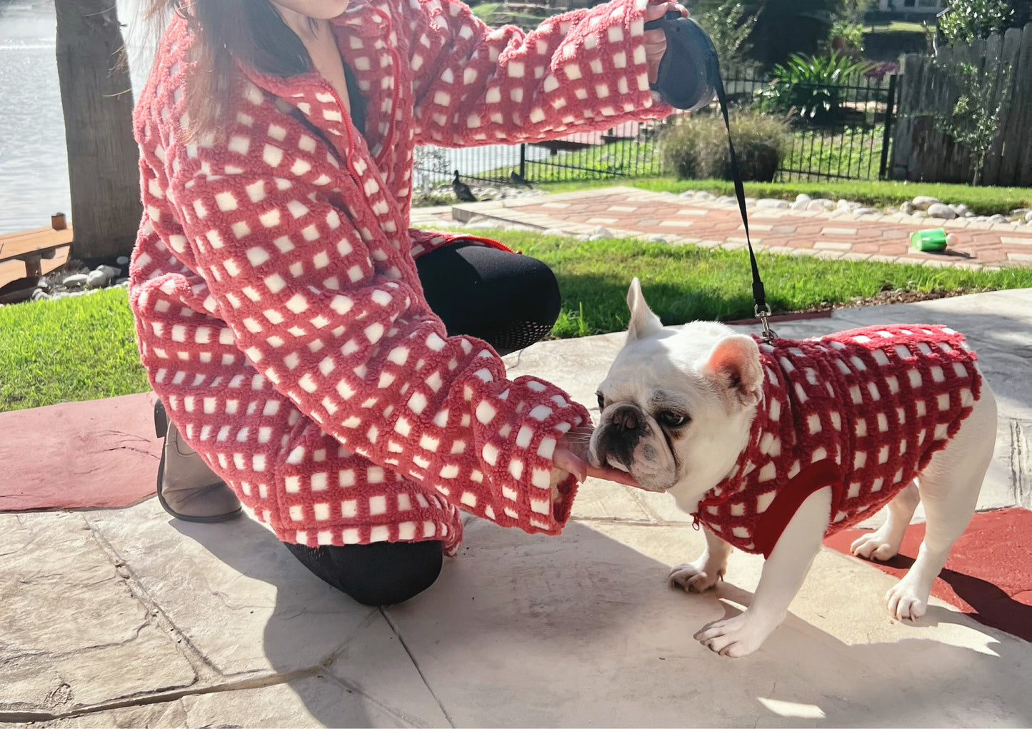 Candy Cane Checkered Owner Cardigan and Pet Matching Set