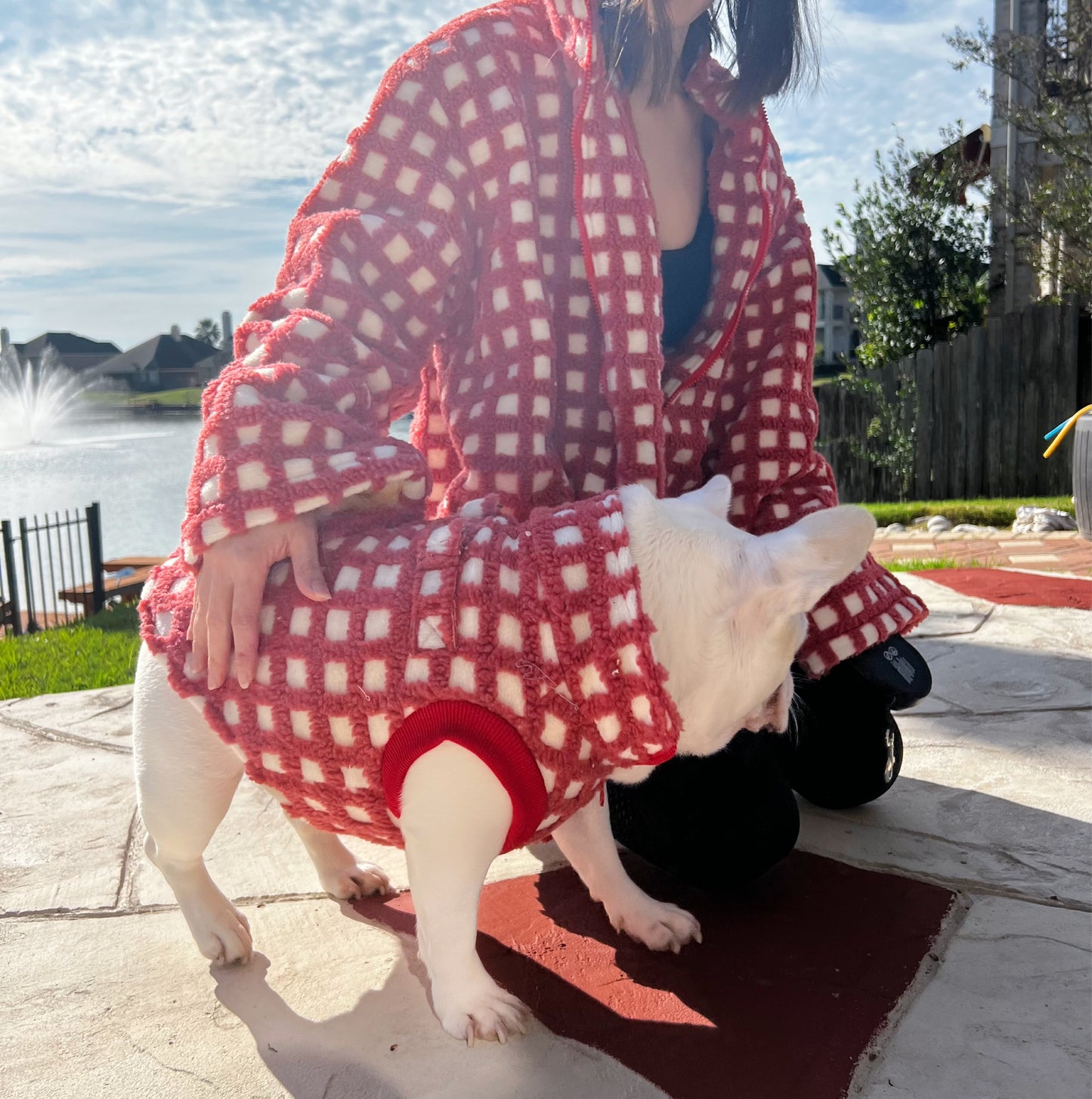 Candy Cane Checkered Owner Cardigan and Pet Matching Set