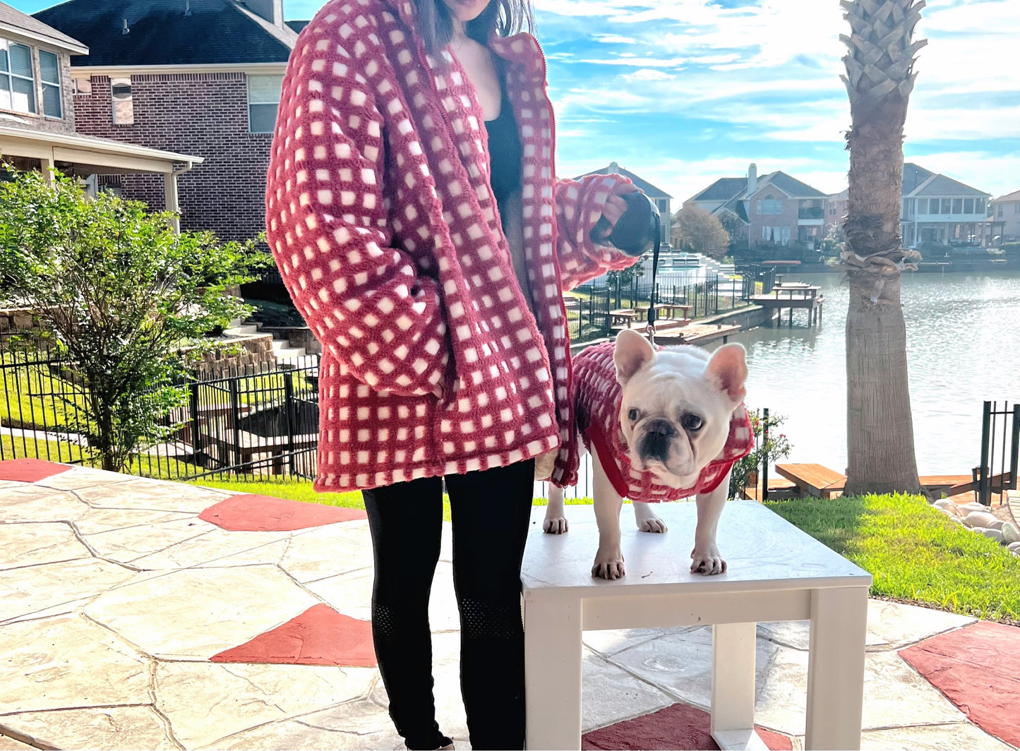 Candy Cane Checkered Owner Cardigan and Pet Matching Set