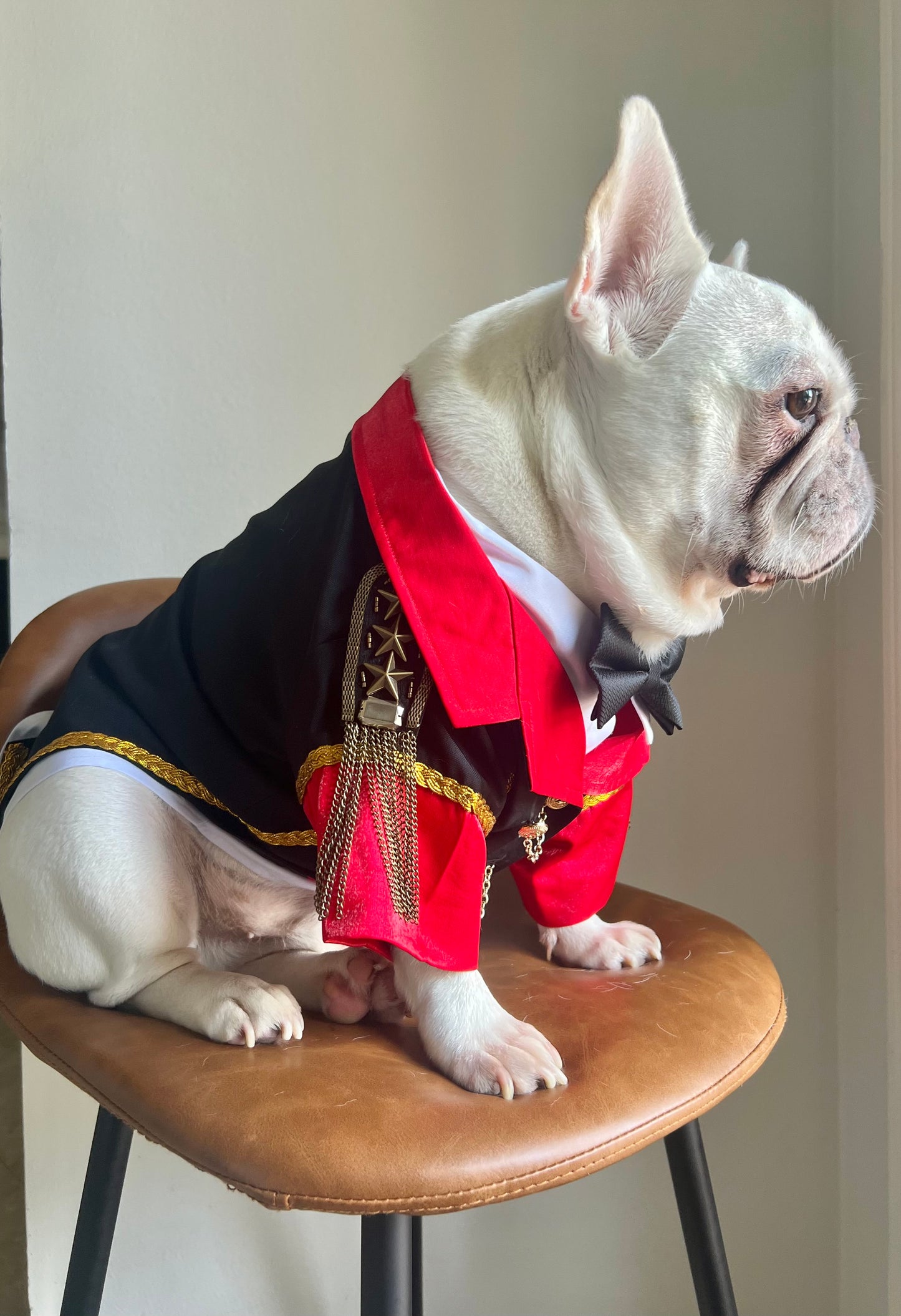 Tailor-Made Regal Military-Inspired Formal Jacket with Gold Chains Epaulettes