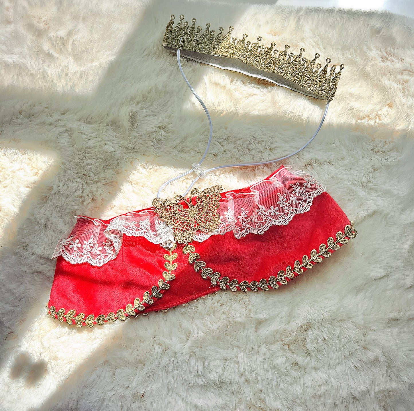 White Lace and Gold Red Royal Family Bandana Bib