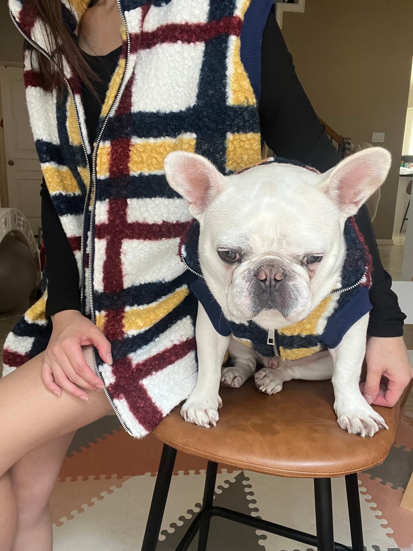 Matching Plaid Fleece Vest for Dog Cat Pet and Owner