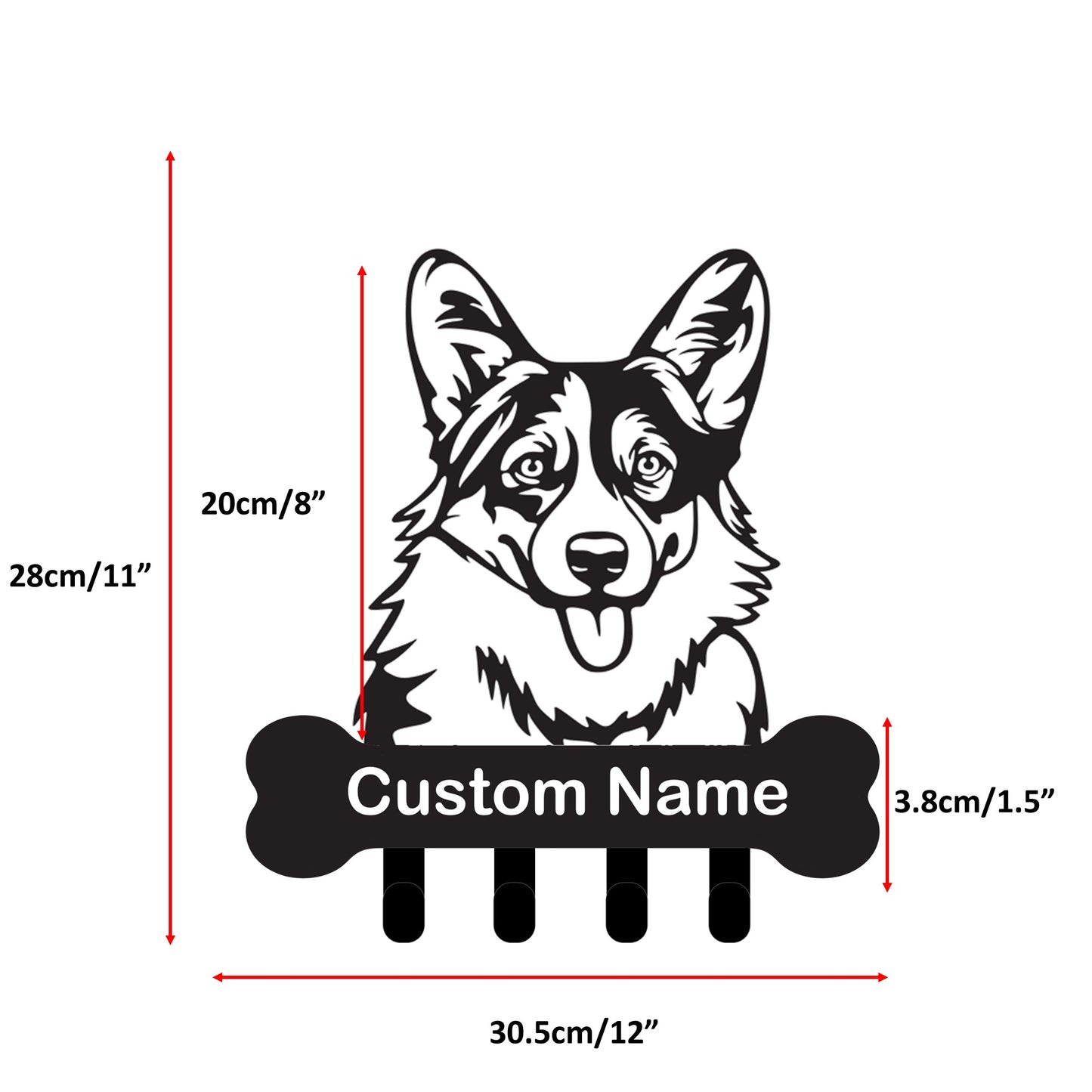 Pembroke Welsh Corgi Custom Name Wall Hook for Leash Keys Towel