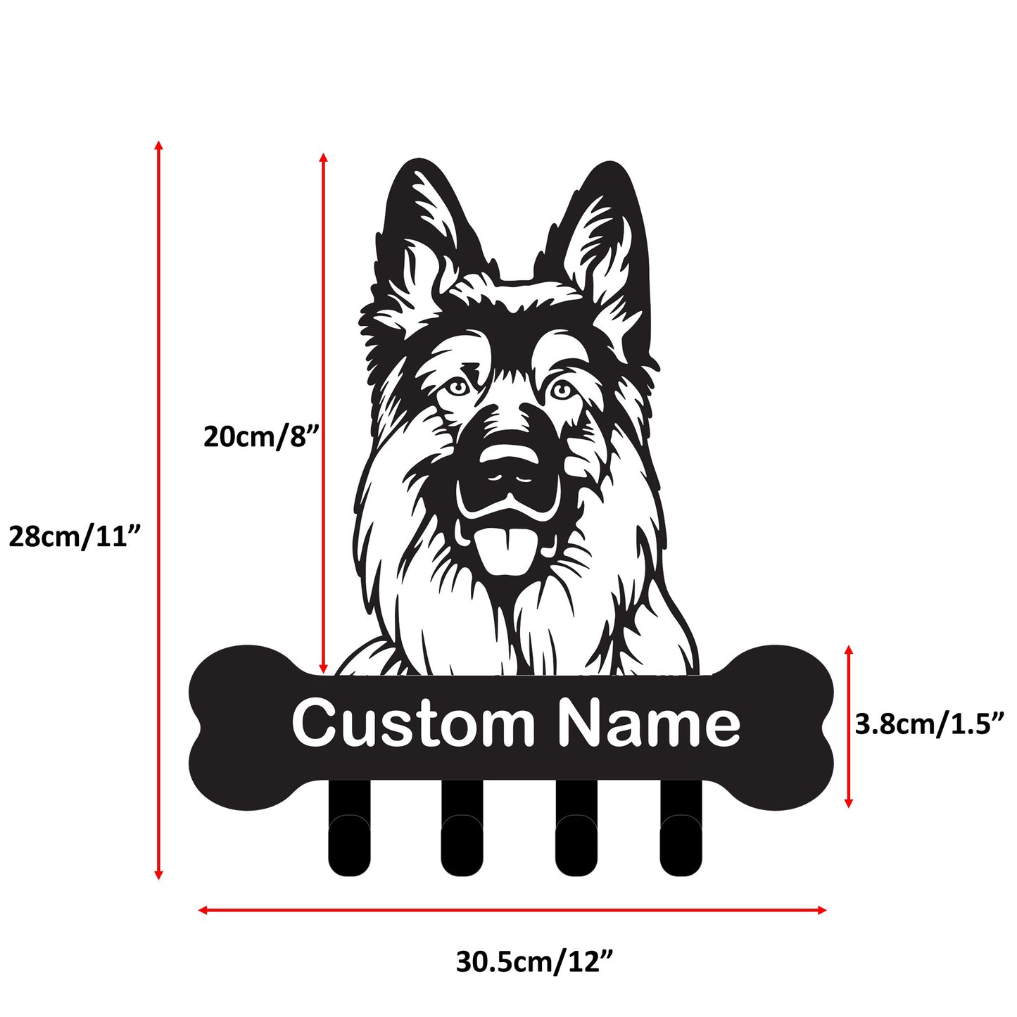 German Shepherd Custom Name Wall Hook for Leash Keys Towel