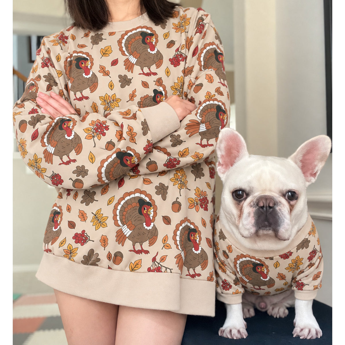 Thanksgiving Fall Holidays Owner and Pet Family Kids Matching Sweater and Sweatpants
