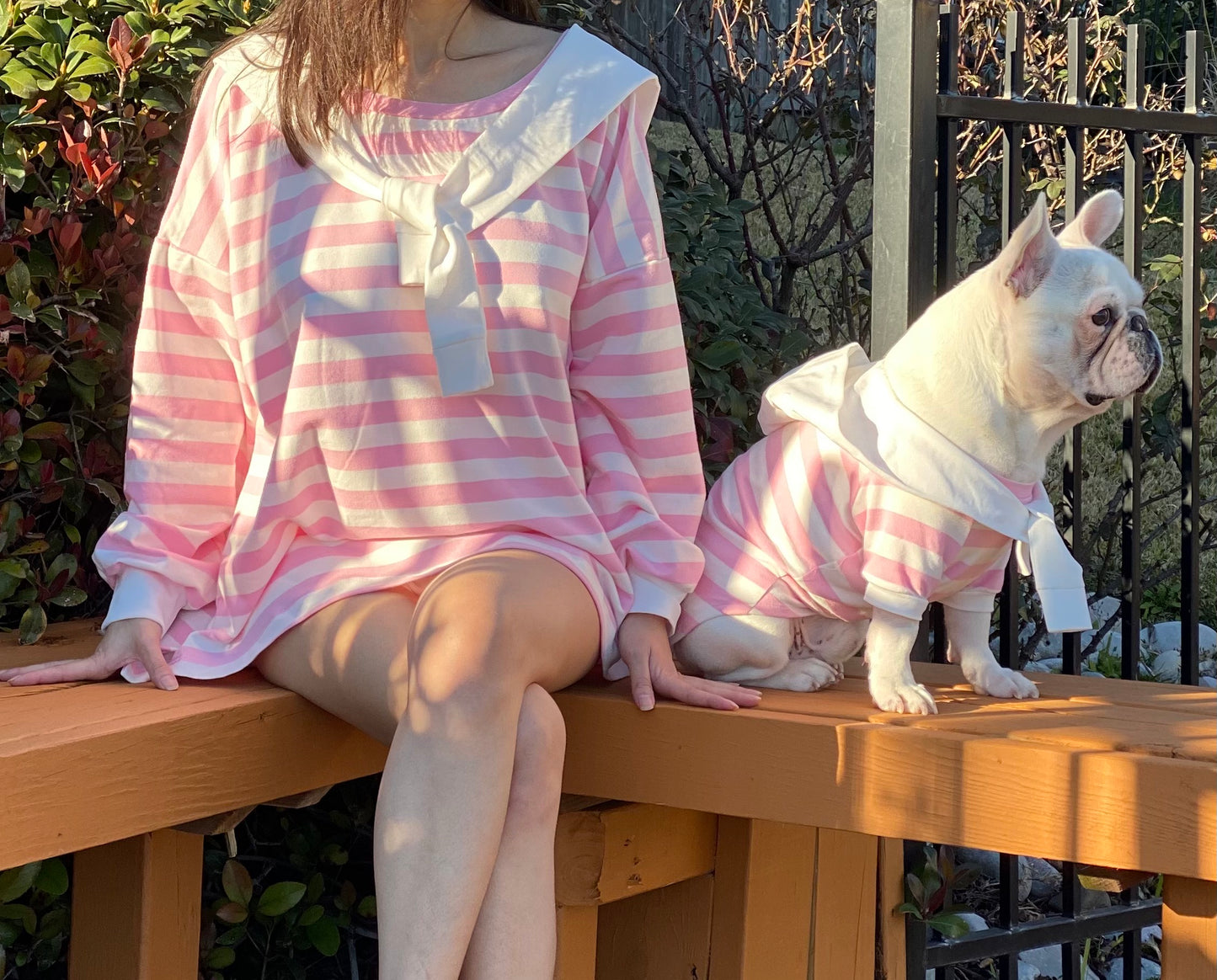 Pink Striped Hoodie Owner and Pet Matching Set
