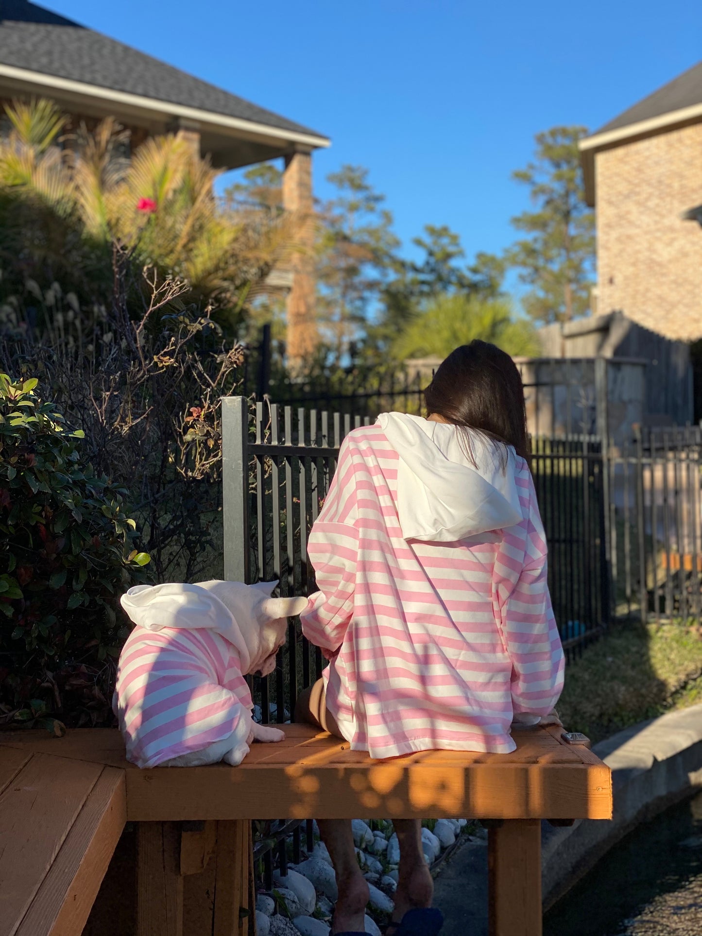 Pink Striped Hoodie Owner and Pet Matching Set