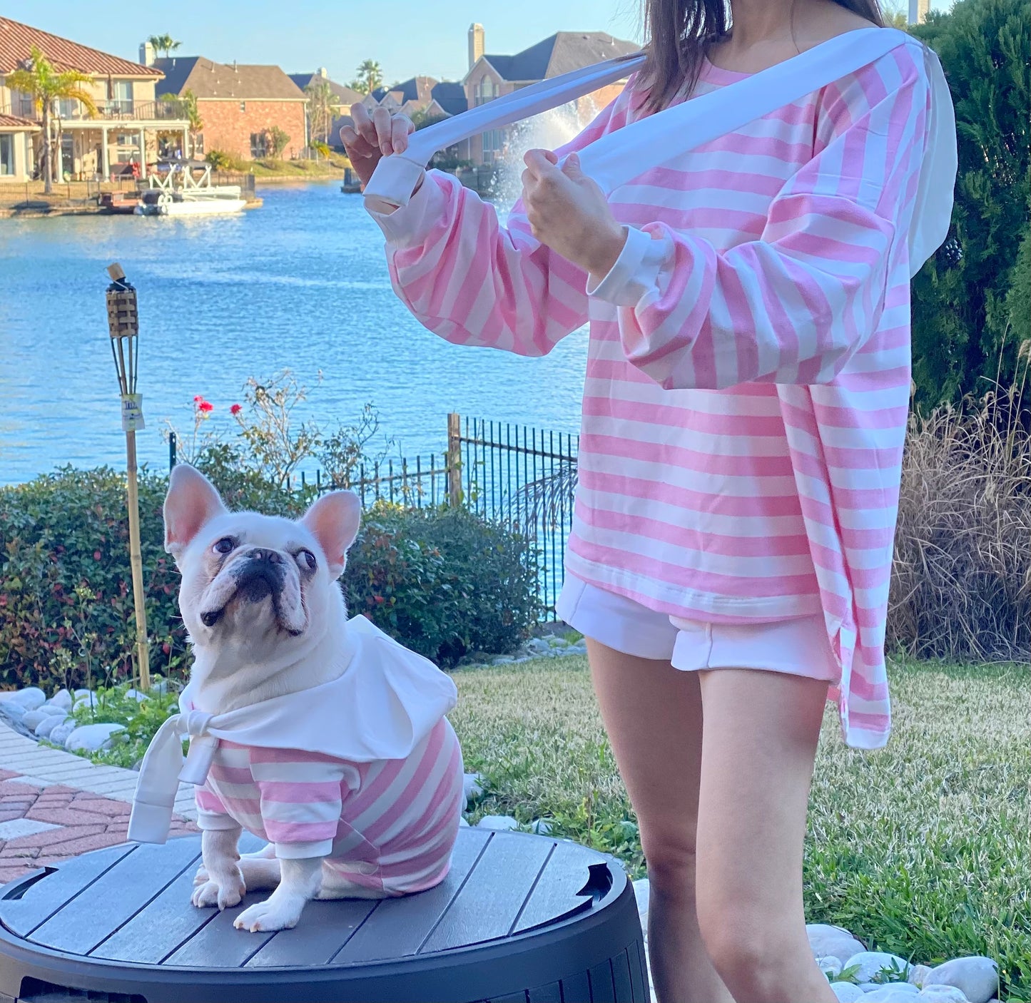 Pink Striped Hoodie Owner and Pet Matching Set
