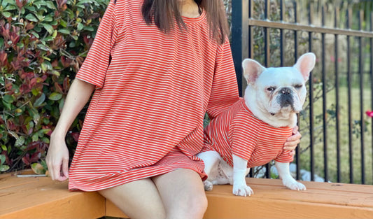 Orange and White Small Striped Owner and Pet Matching Set