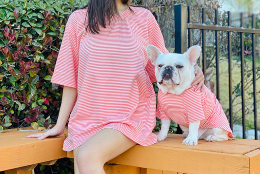 Sweet Pink White Striped Owner and Pet Matching Set