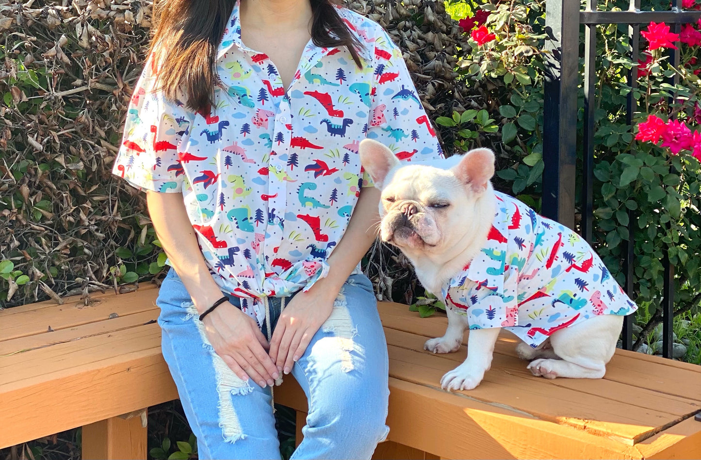Dinosaurs Print Owner and Pet Matching Button Shirt / Bandana