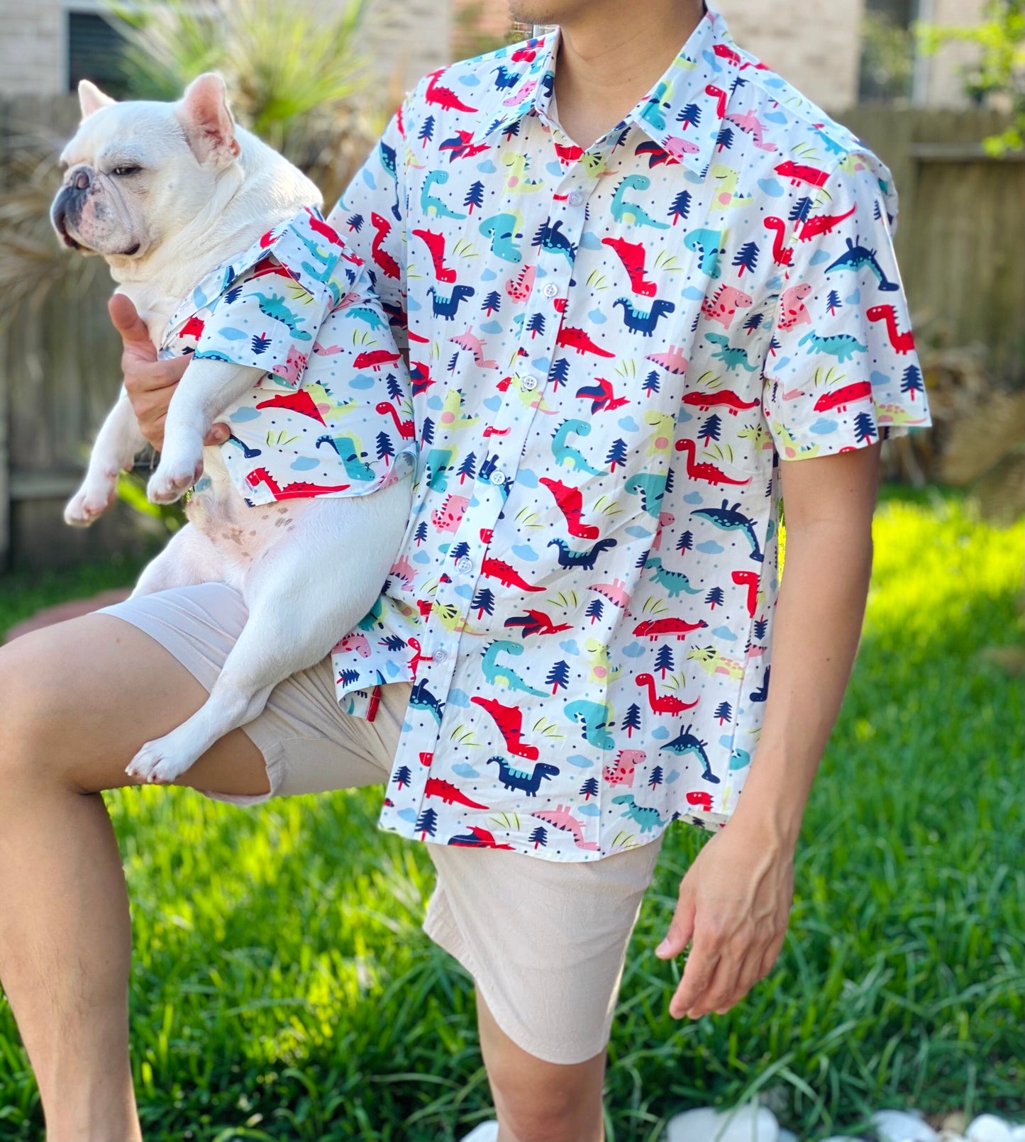 Dinosaurs Print Owner and Pet Matching Button Shirt / Bandana