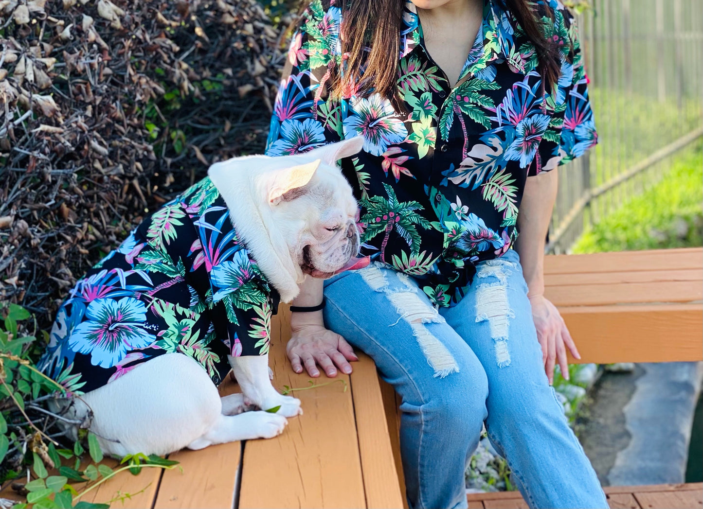 Neon Flora Owner and Pet Matching Button Shirt / Bandana
