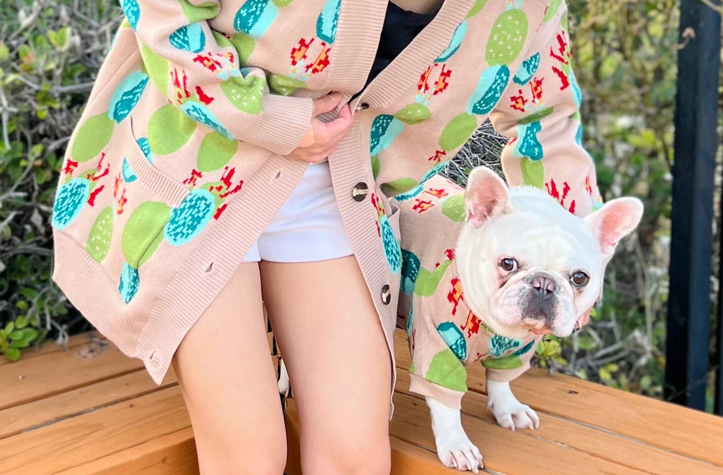 succulent sweater Cactus Succulent Boho Owner Cardigan and Pet Sweater Matching Set – fit-frenchie.com