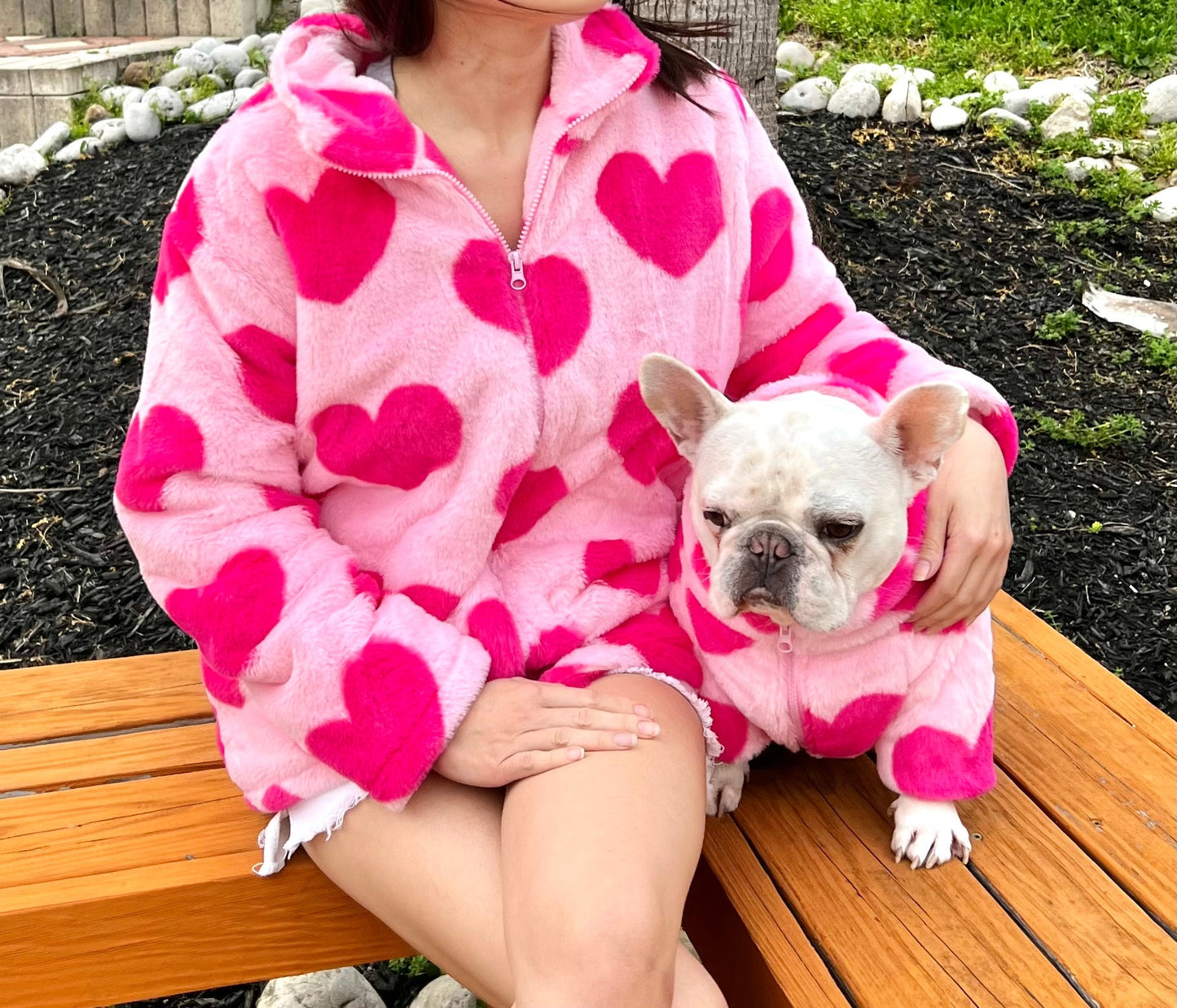 Pink Love Heart Print Owner Cardigan and Pet Matching Set