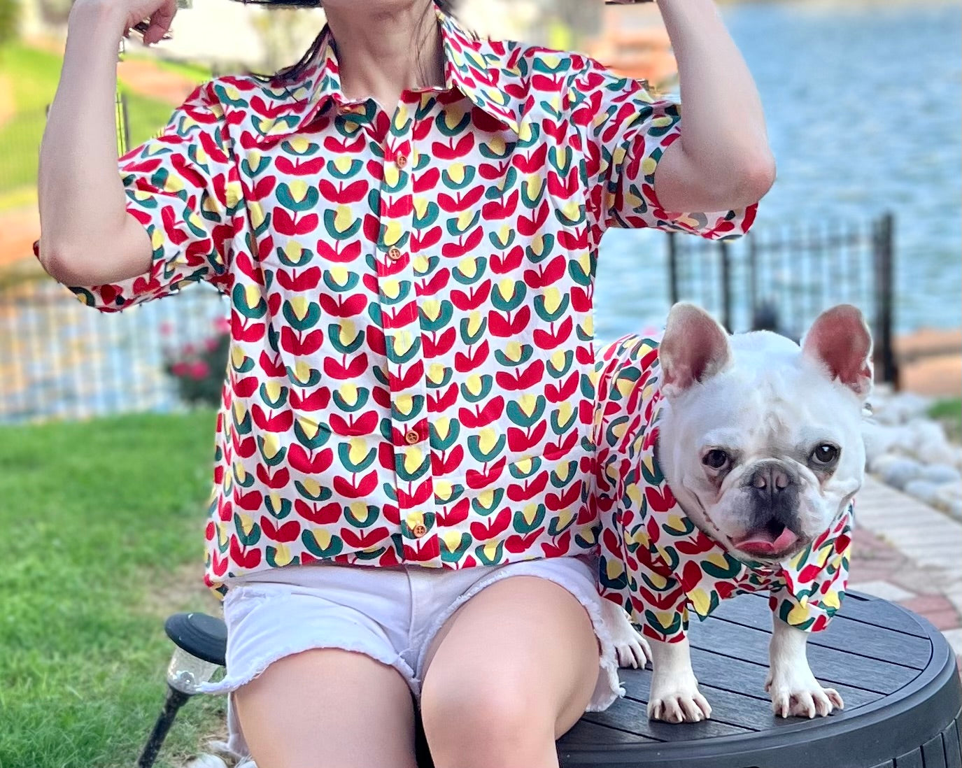 Tulips Print Pet and Owner Matching Button Shirt / Bandana
