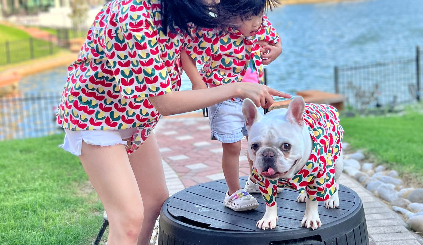 Tulips Print Pet and Owner Matching Button Shirt / Bandana