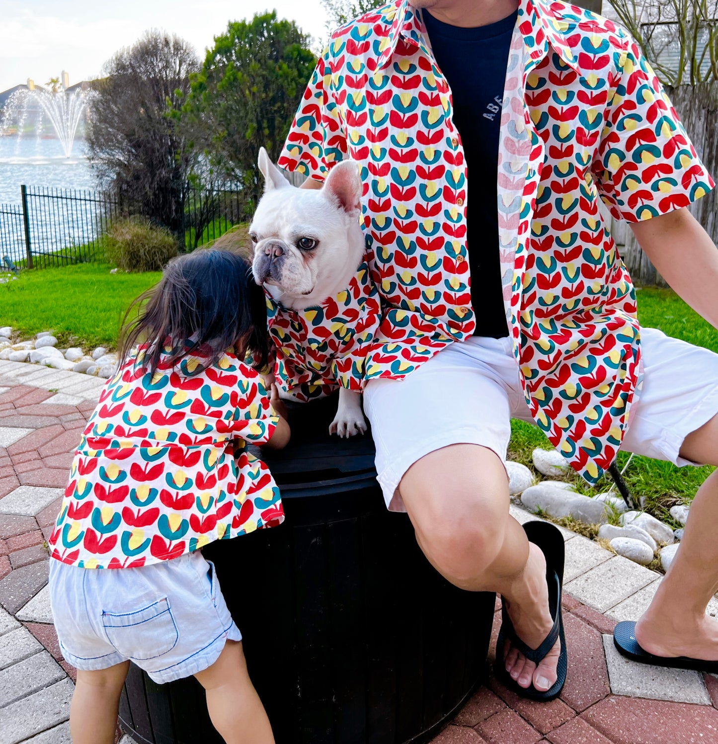 Tulips Print Pet and Owner Matching Button Shirt / Bandana