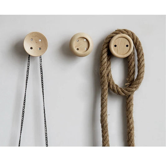 Natural Wooden Fabric Buttons Wall Hook, Set of 3