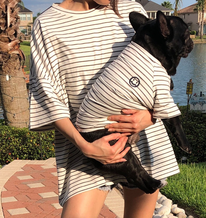Black White Striped Smile Embroidery Owner and Pet Matching