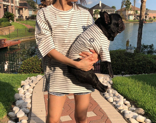 Black White Striped Smile Embroidery Owner and Pet Matching