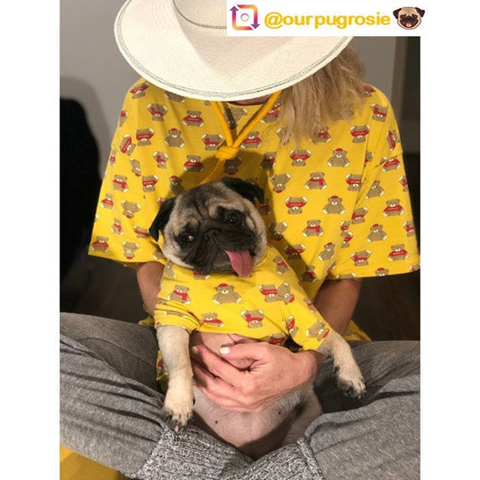 Matching Pet Owner Set Pets Cat Dog Parent, Lightweight Yellow Teddy Bear Print Clothing Tee Tshirt, Dog Cat Parents Matching shirts outfits