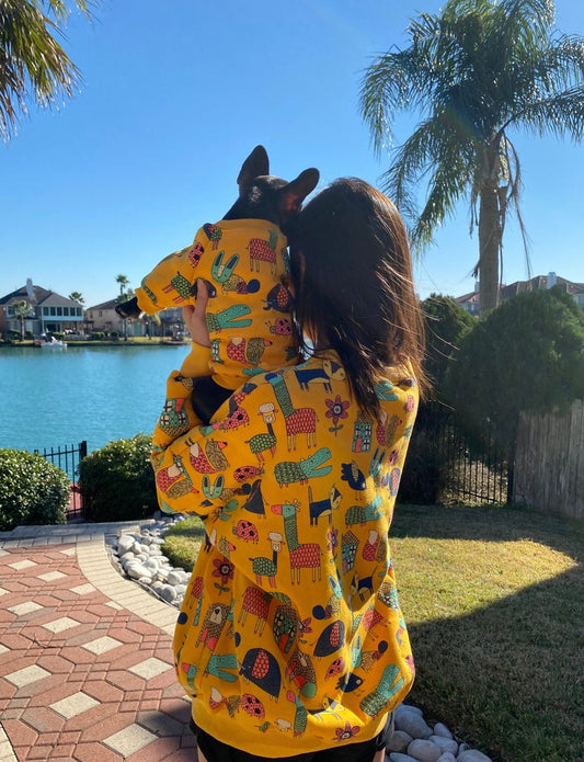 Matching Pet Owner Set, Pets Cat Dog Parent Long Sleeve Sweatshirt Fleece Animal Drawing Print Fits Small to Medium Pet Dog Cat