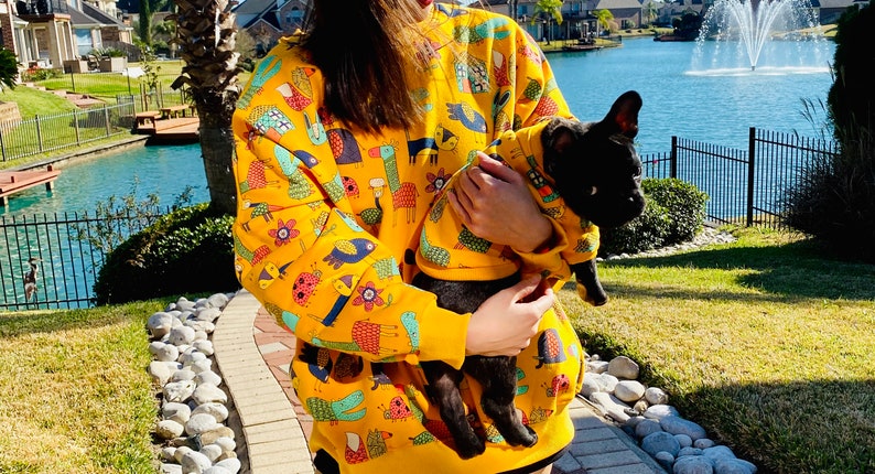 Matching Pet Owner Set, Pets Cat Dog Parent Long Sleeve Sweatshirt Fleece Animal Drawing Print Fits Small to Medium Pet Dog Cat