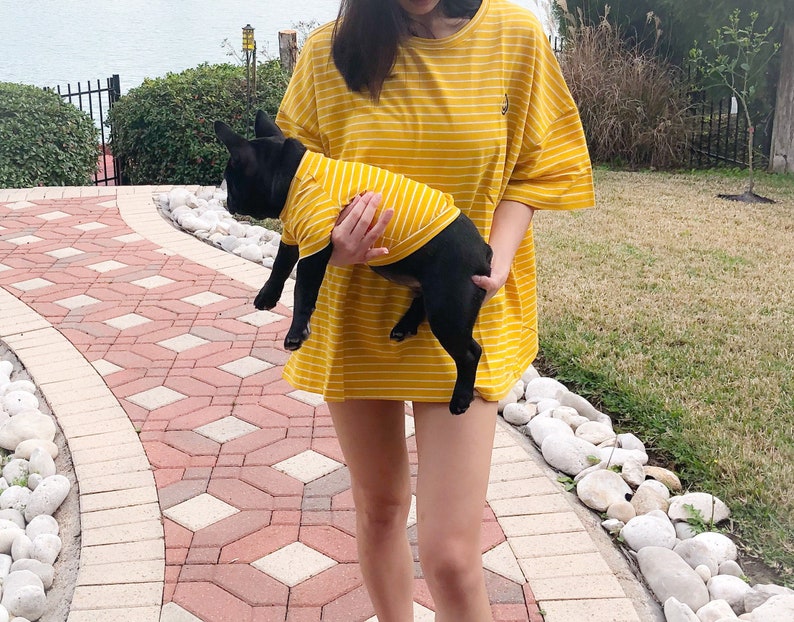 Mustard Yellow / White Striped Embroidery Owner and Pet Matching