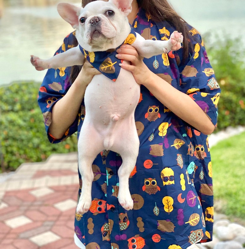 Night Owl Owner and Pet Matching Button Shirt / Bandana