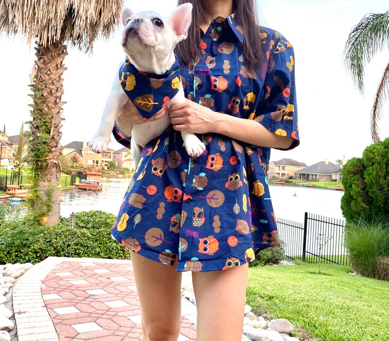 Night Owl Owner and Pet Matching Button Shirt / Bandana