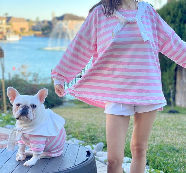 Pink Striped Hoodie Owner and Pet Matching Set