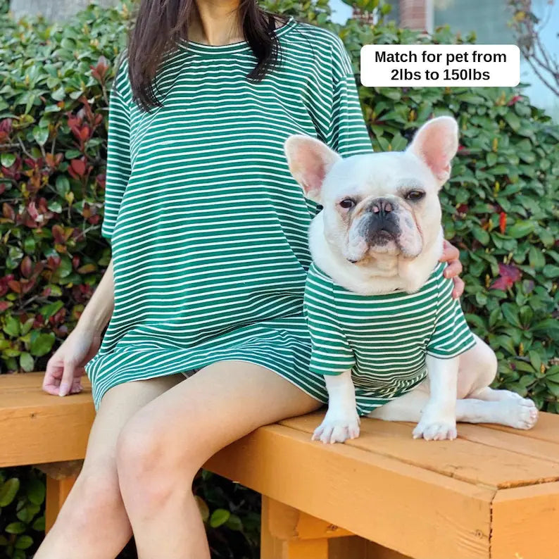 Green White Striped Owner and Pet Matching Set