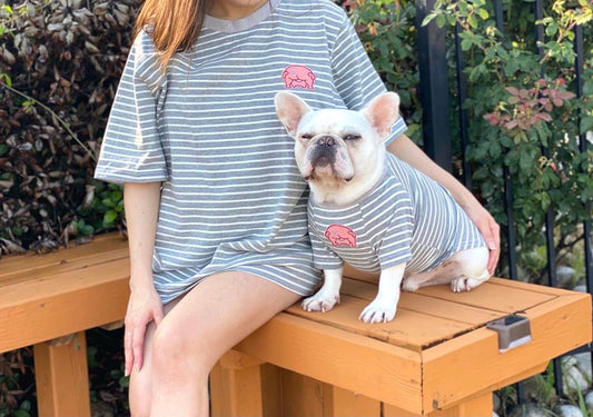 Gray White Striped with or without Piggy Badge Owner and Pet Matching Set