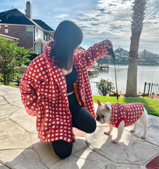 Candy Cane Checkered Owner Cardigan and Pet Matching Set