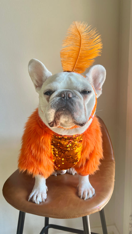 Life of Showgirl Orange Faux Fur Glamour Sequin Sweater