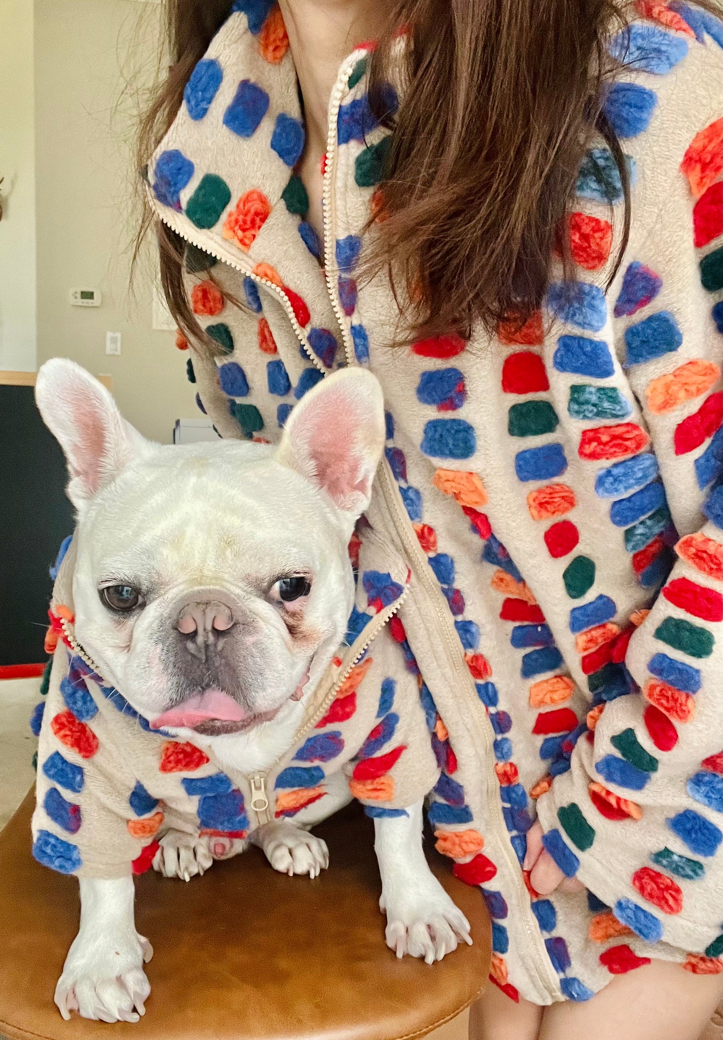Pet and Owner Matching Cardigan Jacket in Colorful Embroidery Polka Dot