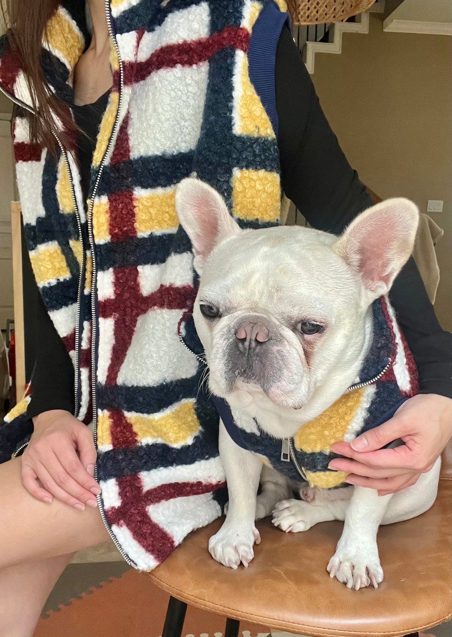 Matching Plaid Fleece Vest for Dog Cat Pet and Owner