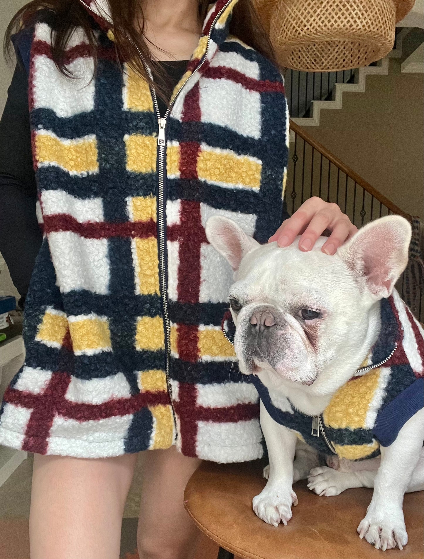 Matching Plaid Fleece Vest for Dog Cat Pet and Owner