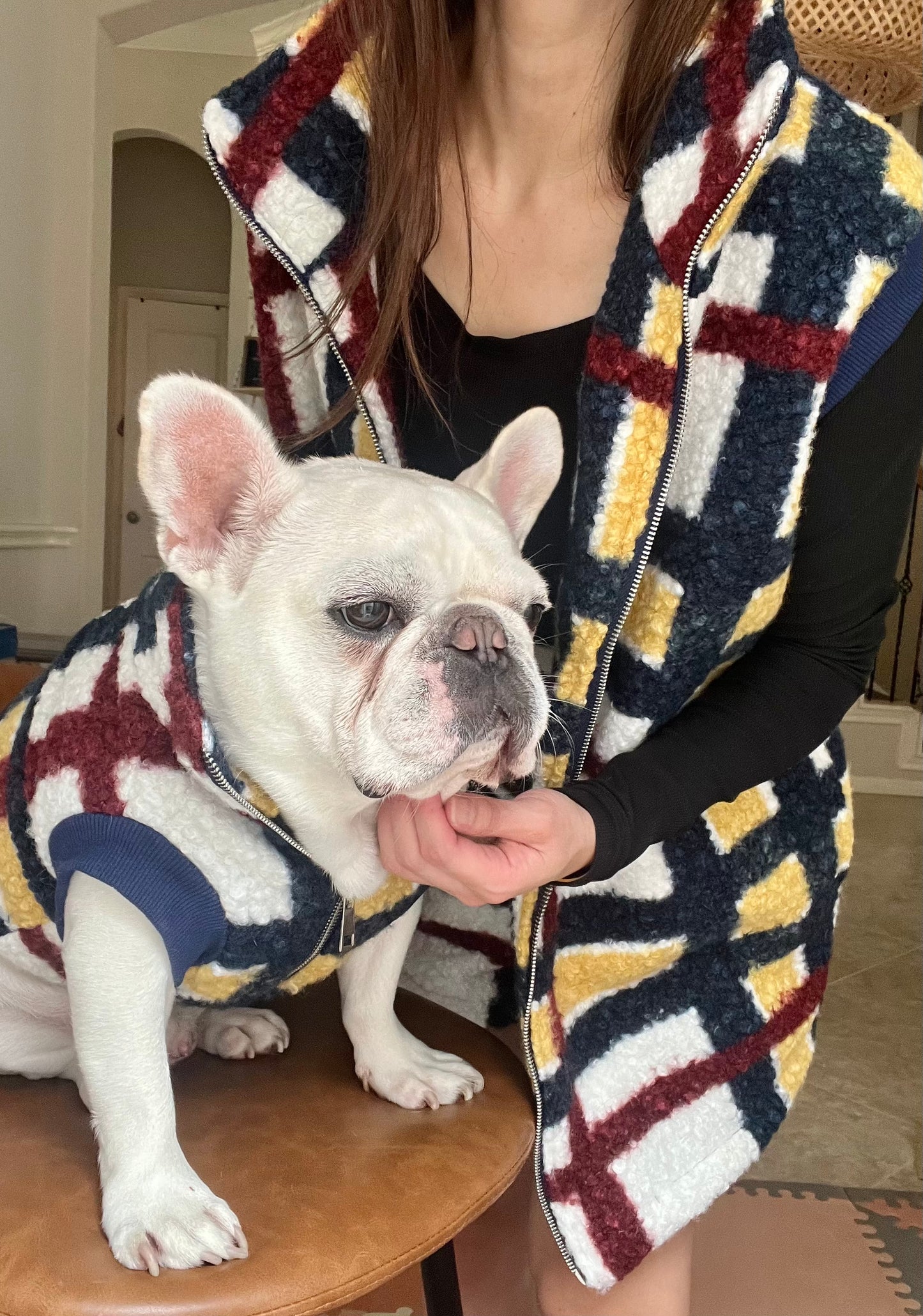 Matching Plaid Fleece Vest for Dog Cat Pet and Owner