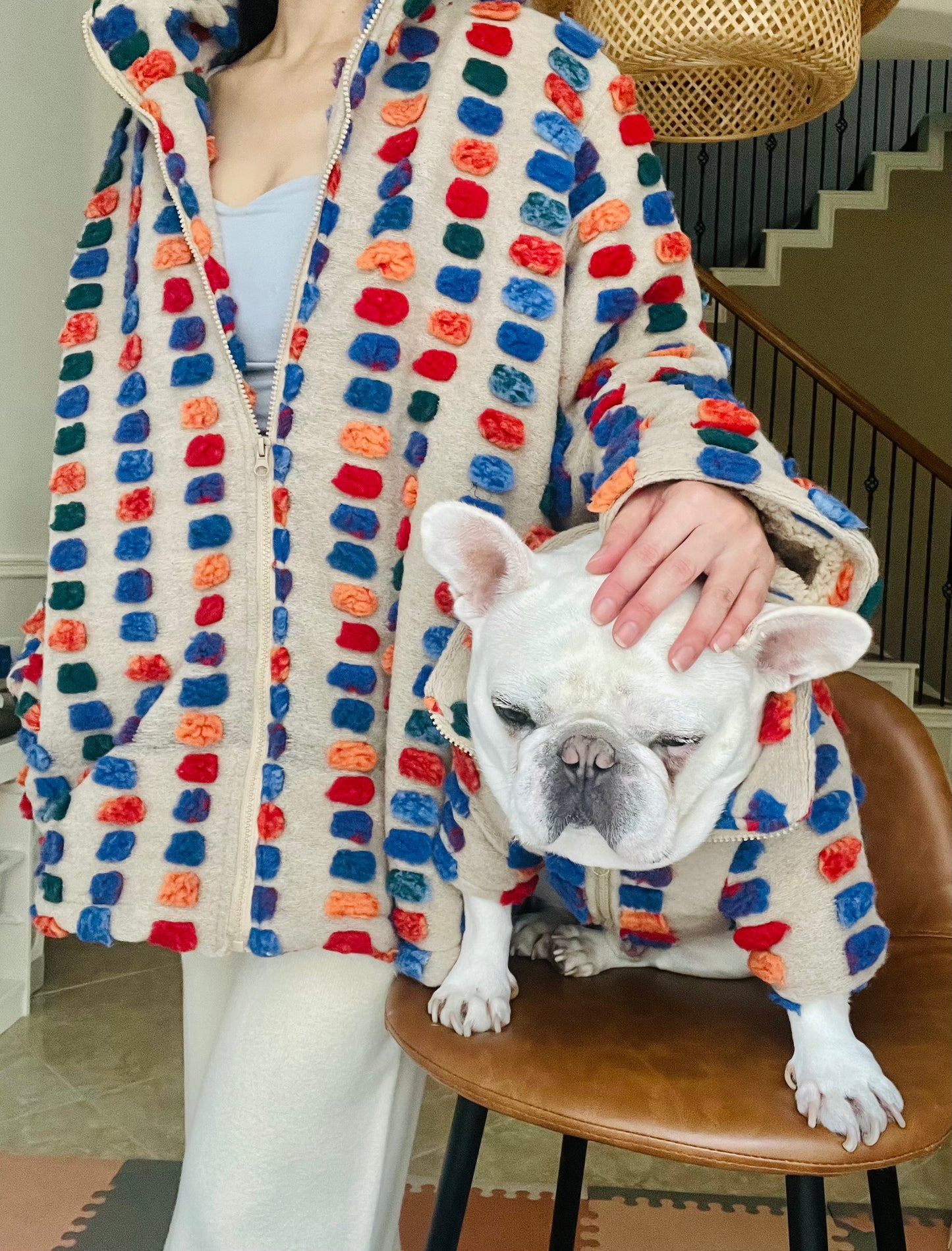 Pet and Owner Matching Cardigan Jacket in Colorful Embroidery Polka Dot