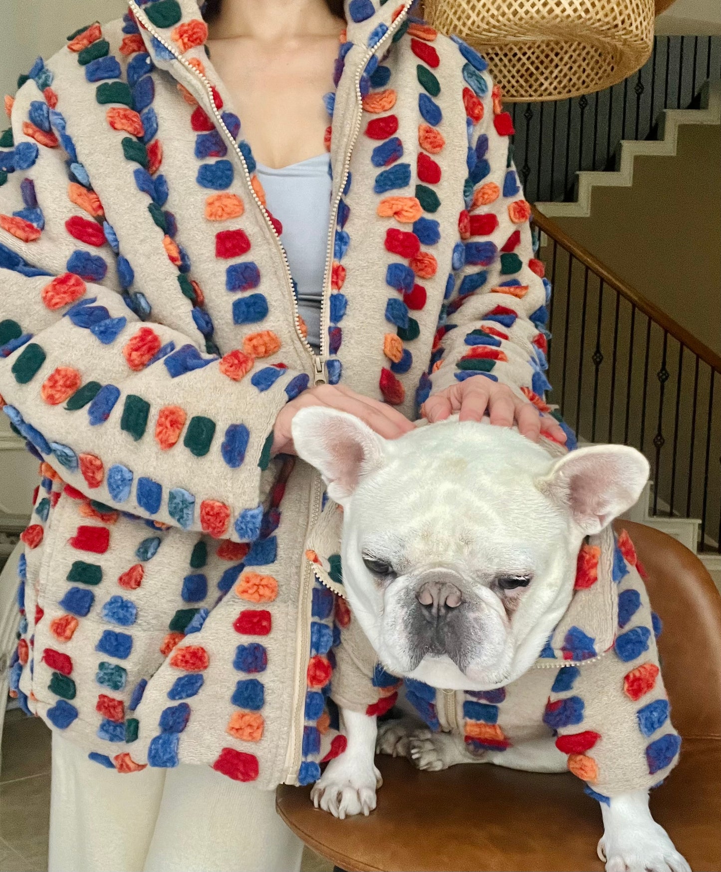 Pet and Owner Matching Cardigan Jacket in Colorful Embroidery Polka Dot