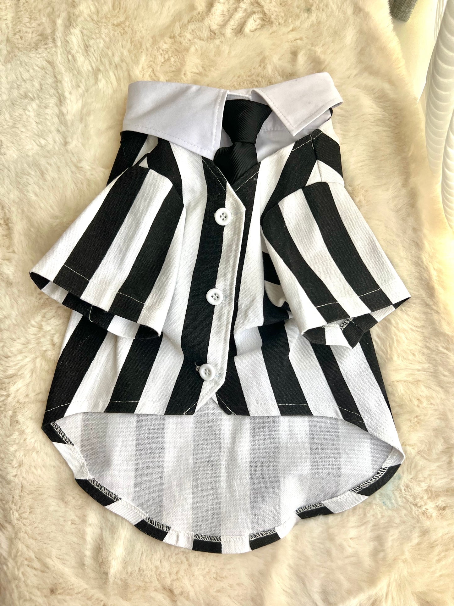Black White Striped Pet Costume with Tie