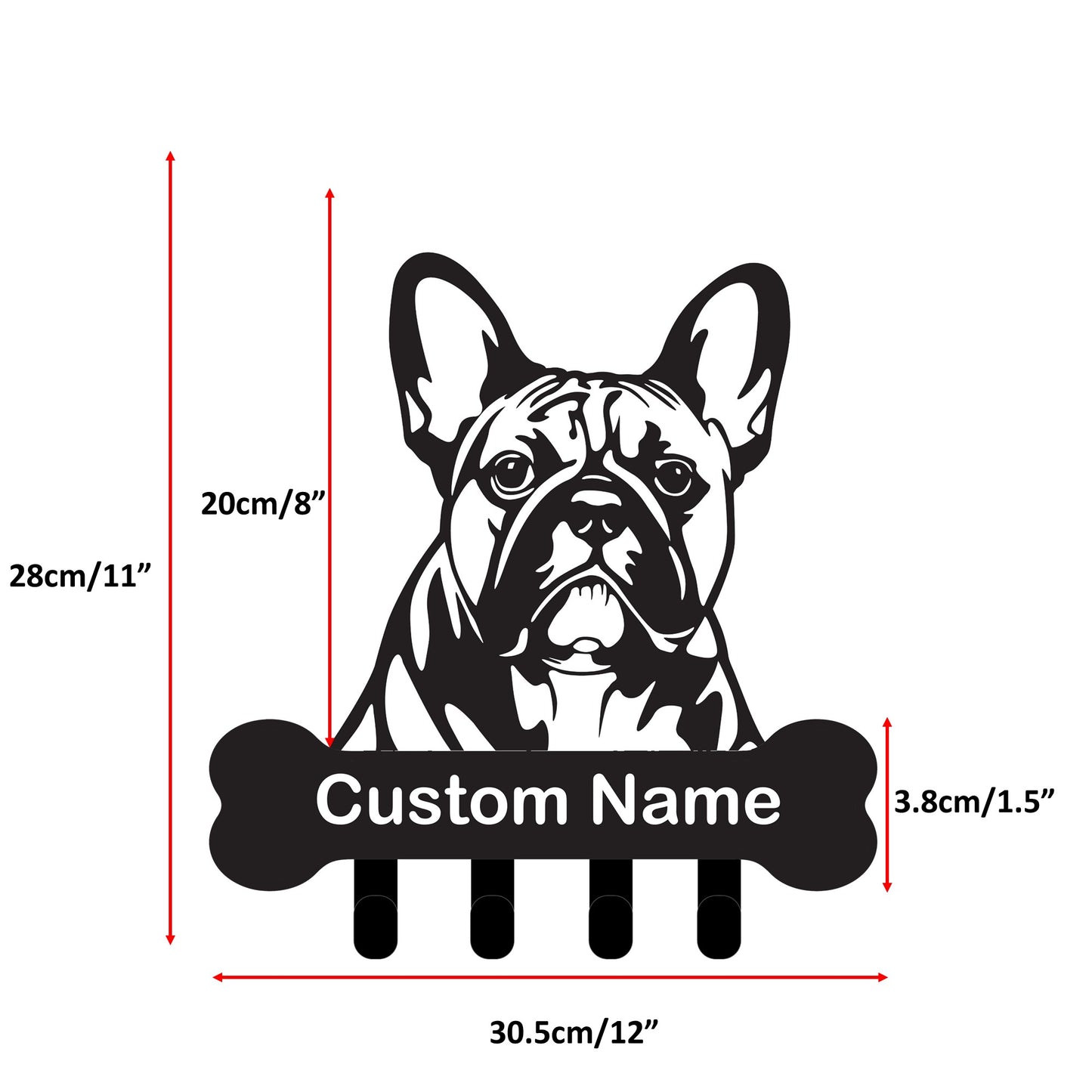 French Bulldog Custom Name Wall Hook for Leash Keys Towel