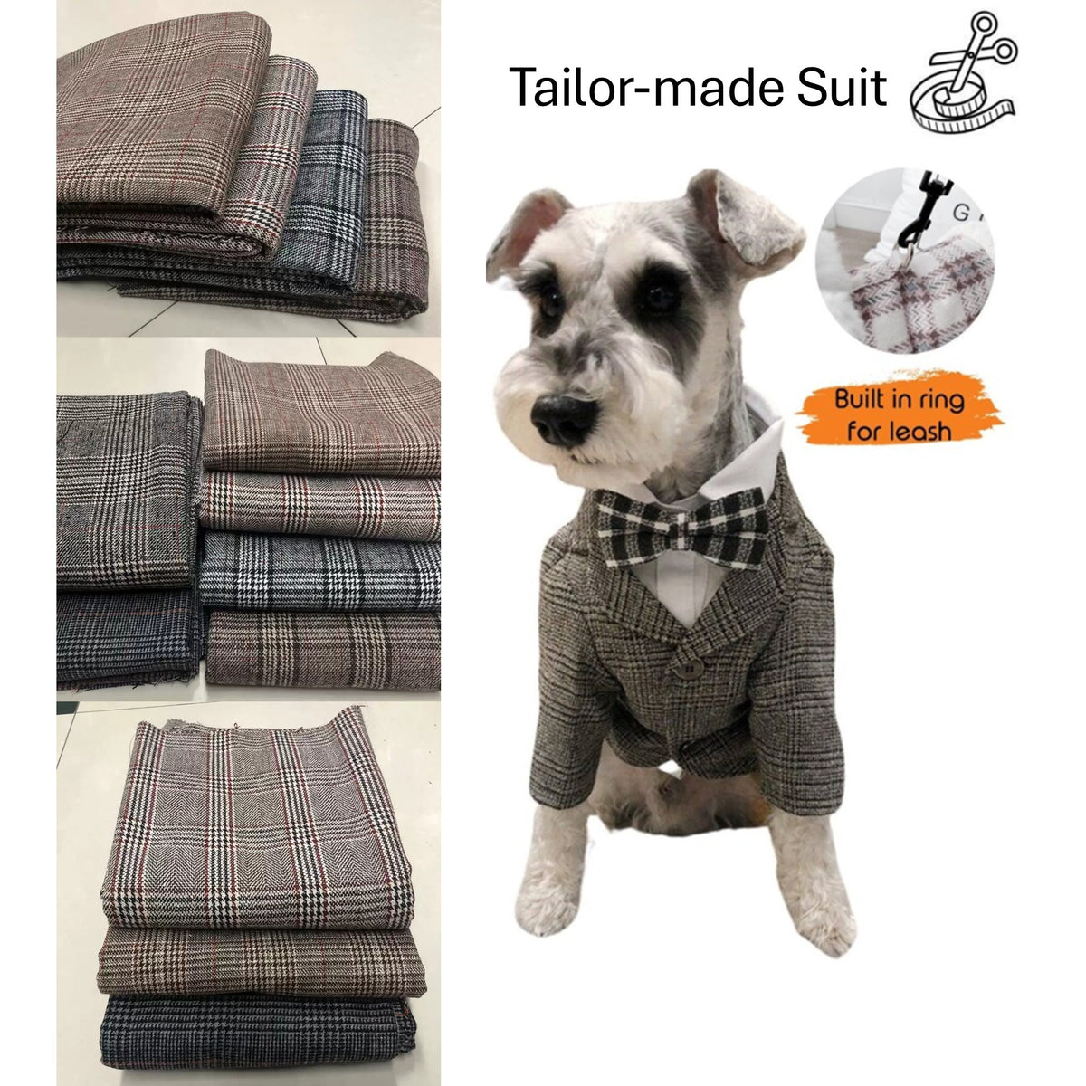 Custom Tweed British Style Suit and Tie with Leash Hook