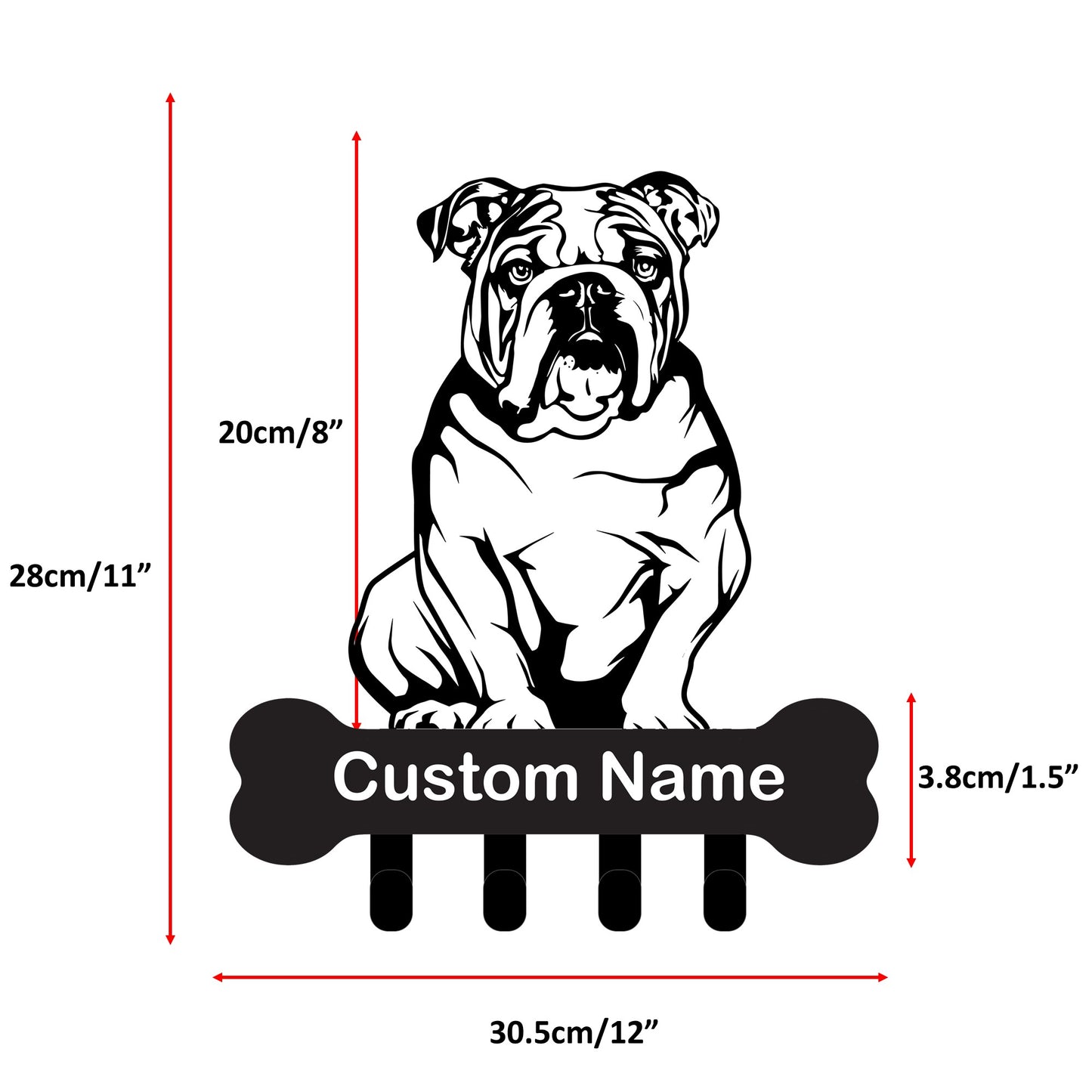 English Bulldog Custom Name Wall Hook for Leash Keys Towel