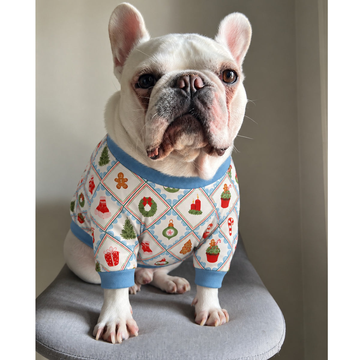 Pastel Blue Christmas Holidays Owner and Pet Family Kids Matching Sweater and Sweatpants